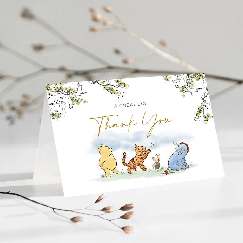 Classic Winnie The Pooh Thank You Card, Tent and Flat Thank You, Winnie Pooh Birthday, Classic Pooh Baby Shower Thank You, Templett, CWG image 6