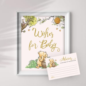 Pink Winnie The Pooh Wishes For Baby Sign, Printable Table Sign, Party Sign Decorations, Instant Download, 8x10 Jpeg and Pdf, You Print, PWP