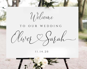 AMORA - Editable Wedding Sign, Printable Wedding Welcome Sign,  Modern Calligraphy Wedding Bundle, Heart & Swashes, Minimalist Welcome Sign