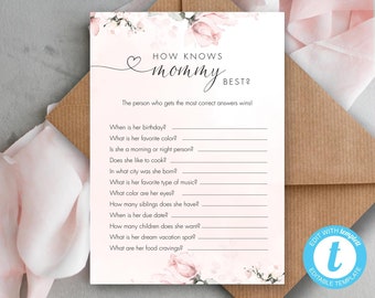 ROSA - Who Knows Mommy Best - Baby Shower Games -  Baby Shower Template - Floral Baby Shower - Floral Shower Game - Editable Game. Templett