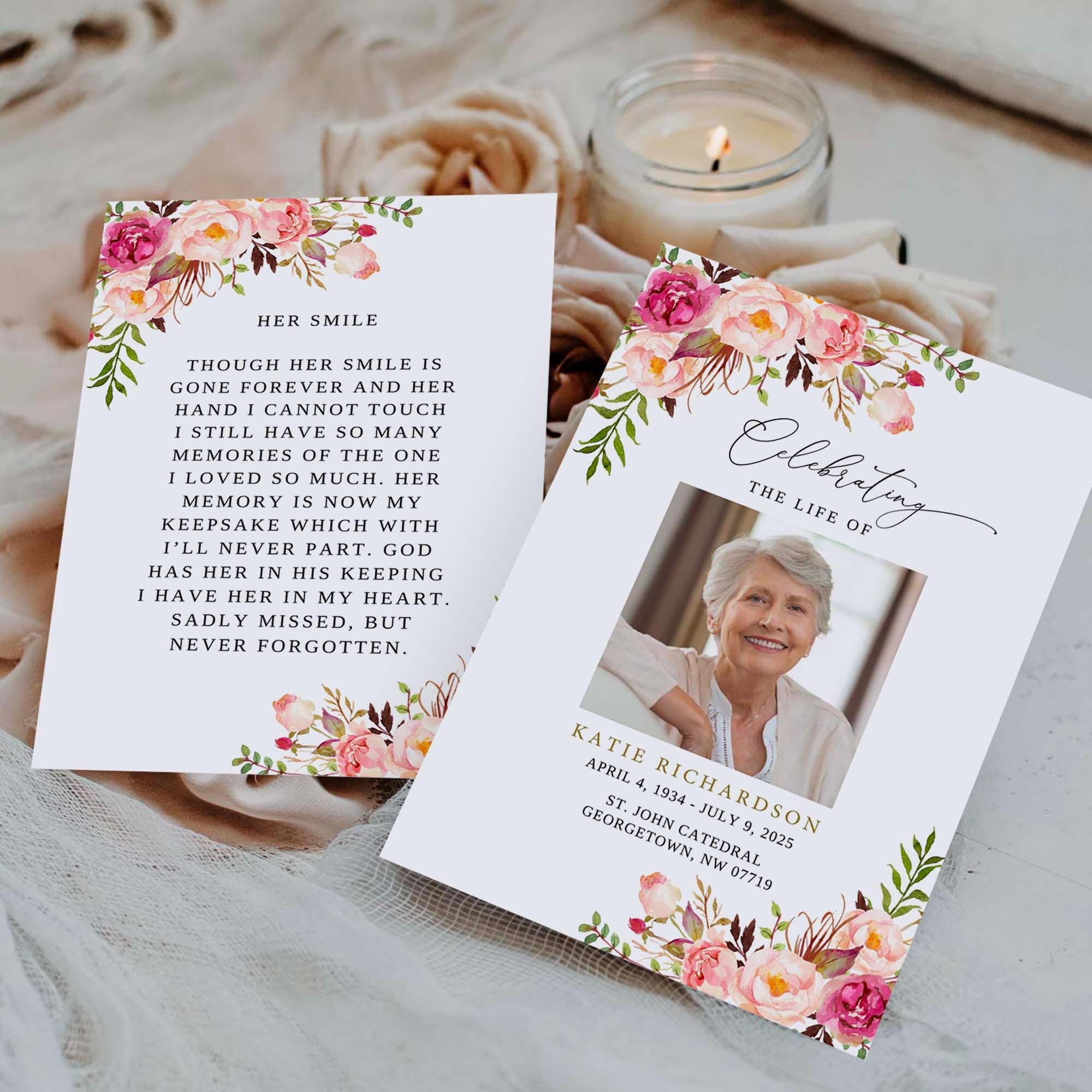 Funeral Desing Program Flowers Pink Floral Funeral Program Template: Celebration of Life (canva ...