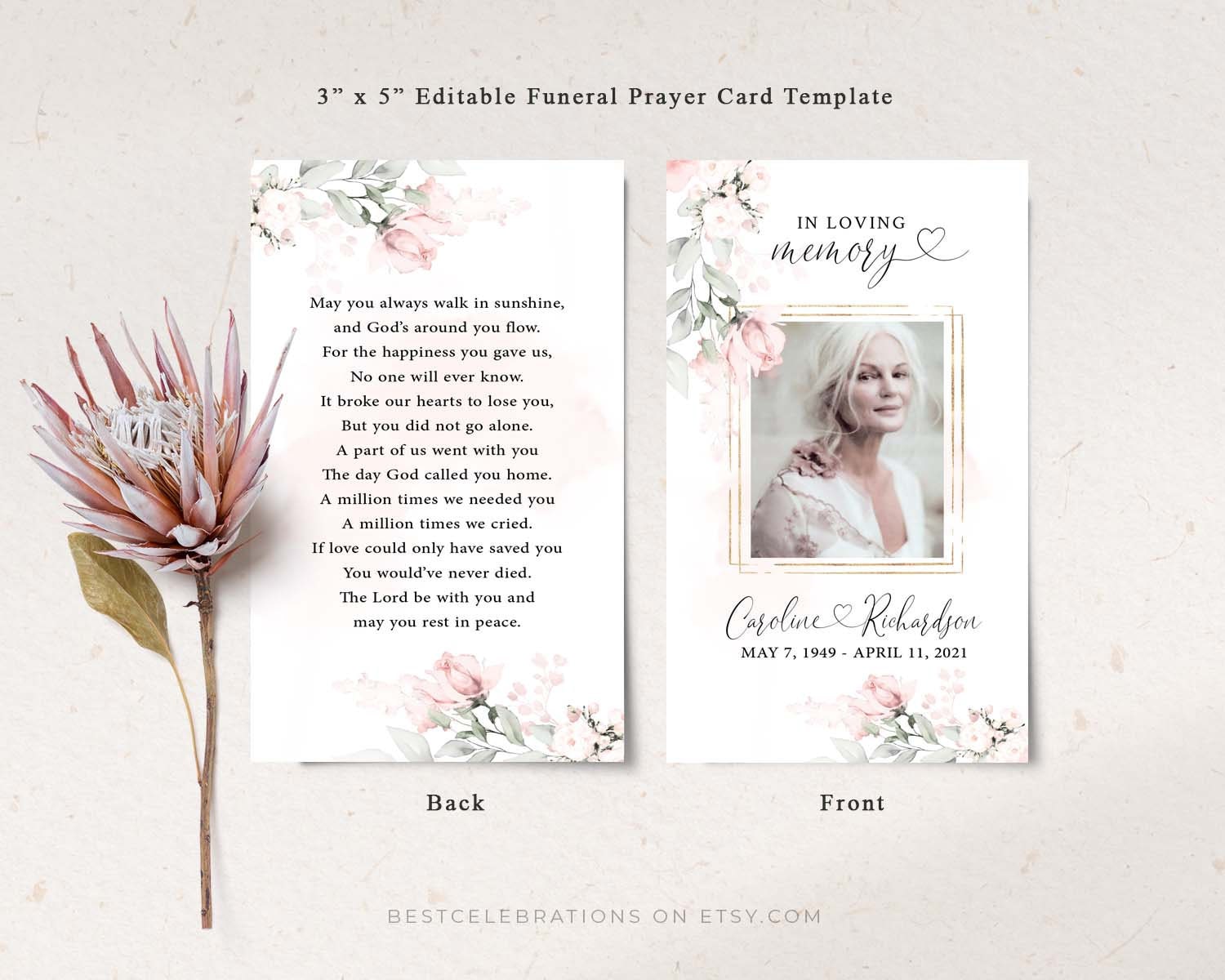 Editable Funeral Prayer Card Template Printable Memorial - Etsy