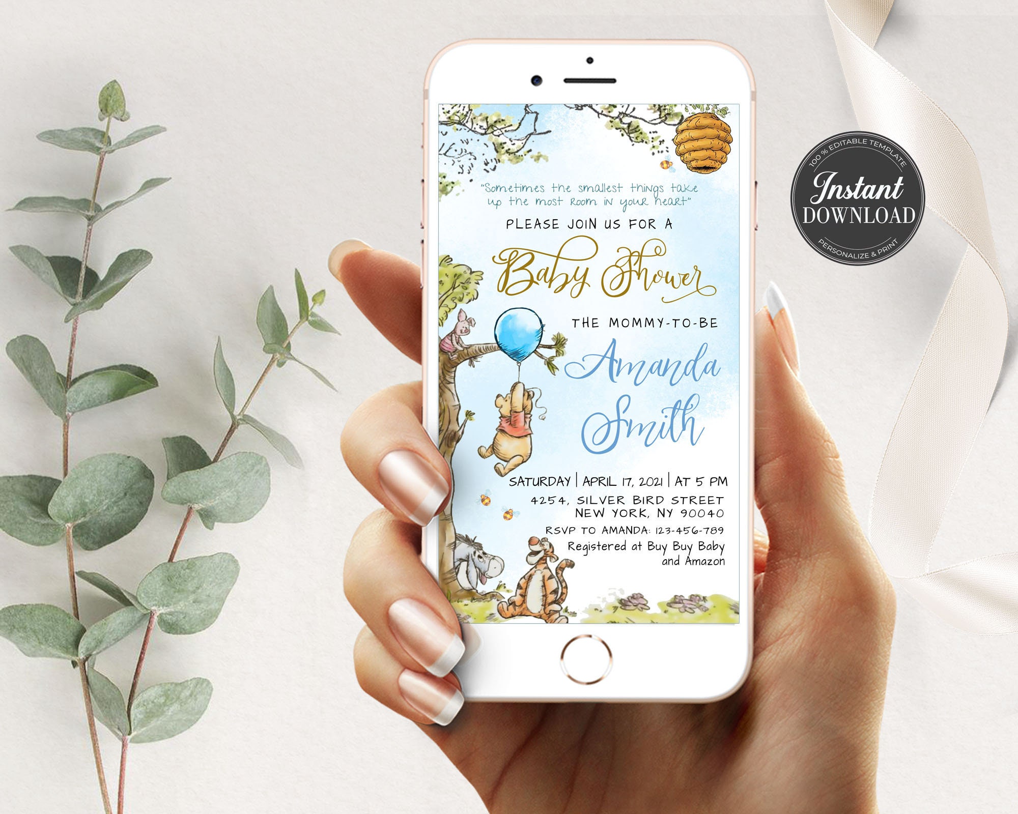 Winnie the Pooh Evite Classic Winnie the Pooh Baby Shower Etsy UK