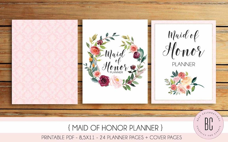 Maid of Honor Planner, Wedding Planner Printable, Bridesmaid Planner, Will You Be My Maid of Honor, PDF, DIY Notebook , PDF Download image 2