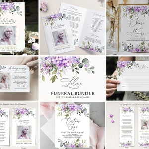 LILAC - Editable Funeral BUNDLE Set, Memorial Package, Celebration of Life Templates, In Loving Memory Suite, Editable Funeral , #FNRL