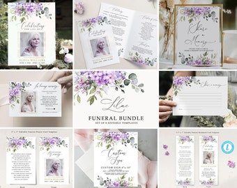 Lilac Funeral Bundle: Editable Memorial Set (Digital Download)