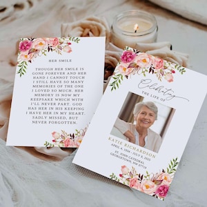 Vorlage für ein Trauerprogramm mit rosa Blumenmuster: Feier des Lebens (Canva-bearbeitbar)