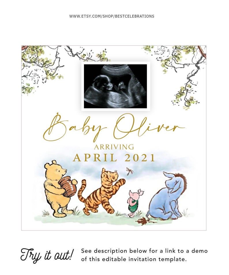 Winnie the Pooh Baby Announcement Pregnancy Announcement Etsy