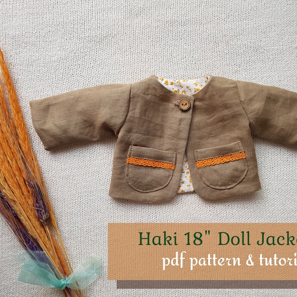 Doll Jacket Pdf Pattern & Tutorial - Doll Clothing Tutorial - DIY Doll Cloths - Doll Fashion - Linen Doll Clothing Tutorial