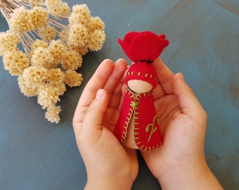 Poppy Peg Doll,  Waldorf Season Table Decoration, Waldorf Peg Doll Gnome, Felt Peg Doll, Made to Order