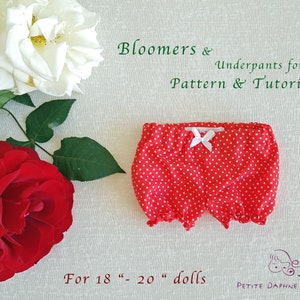 Puede incluir: Bóxer de estilo bloomers rojo con lunares blancos para muñecas de 45-50 cm.  Bloomers y calzoncillos para niños Patrón y tutorial.  Petite Daphne Dolls.