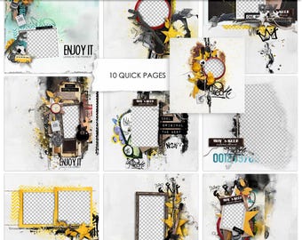 Boys Grunge Scrapbook Quick Pages, Urban Photo Templates (Digital Download)