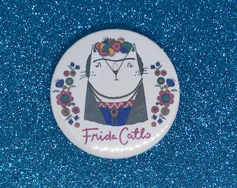 Frida Catlo 58mm button badge, cat badge, cat pun, cat lover, crazy cat lady, cute badge