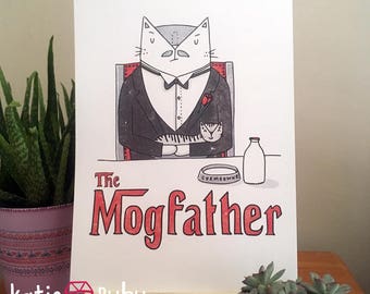 The Mogfather A4 Cat Pun Print, Gifts for Cat Lovers