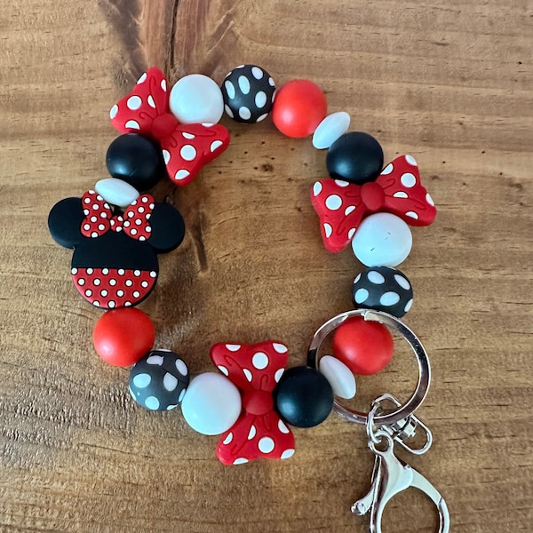 Minnie Mouse and Bows Silicone Keychain Bracelet/Disney Keychain