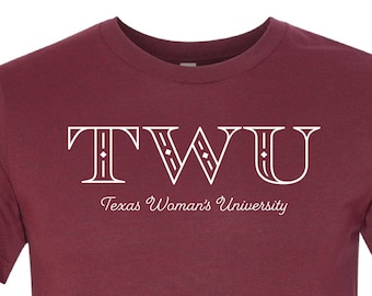 TWU Deco Font, Texas Woman's University// Tank or Tee // TWU, North Texas, Texas Woman's University, Pioneers, Denton TX