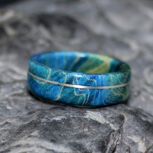 Stabilized Maple Wood Blue/Yellow Bentwood Wooden Ring Wedding Ring Engagement Ring Stabwood