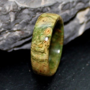 Stabilized Birch Wood Green/Yellow Bentwood Wooden Ring Wedding Ring Engagement Ring