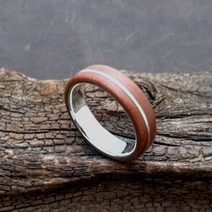 Plum Wood-Silver Bentwood Wooden Ring Satin Matt