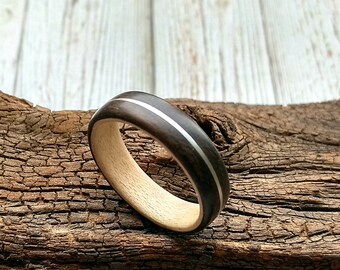 Bar Maple Zirikote Maser Silver Inlay Bentwood Ring Matt
