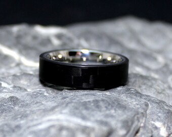 Carbon Edelstahl Ring, Verlobungsring, Männerring, Kohlefaser, Edelstahl