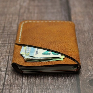 Handgefertigte Wickel Geldbörse Leder Used Look | Minimalistisches Design, handgenähtes Leder, personalisierte Herrenbrieftasche |