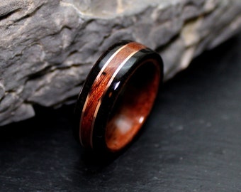 Rosenholz Ebenholz Kupfer Bentwood Ring | Ehering aus Holz | Verlobungsring