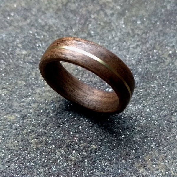 European Walnut Bentwood Ring Matt Precious Metal Inlay Silver Yellow Gold