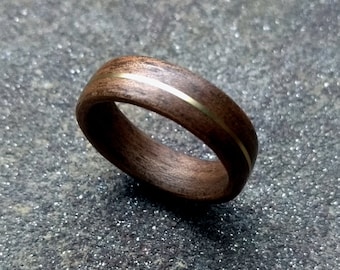 Europäischer Nussbaum Bentwood Ring Matt Edelmetall Inlay Silber Gelbgold