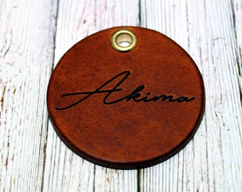 Personalized dog tag, dog name tag, leather collar, greased leather 5 colors
