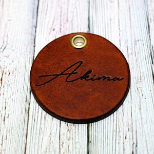 Personalized dog tag, dog name tag, leather collar, greased leather 5 colors