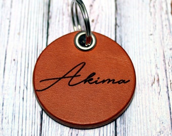 Personalized dog tag, dog name tag, collar leather, plain leather