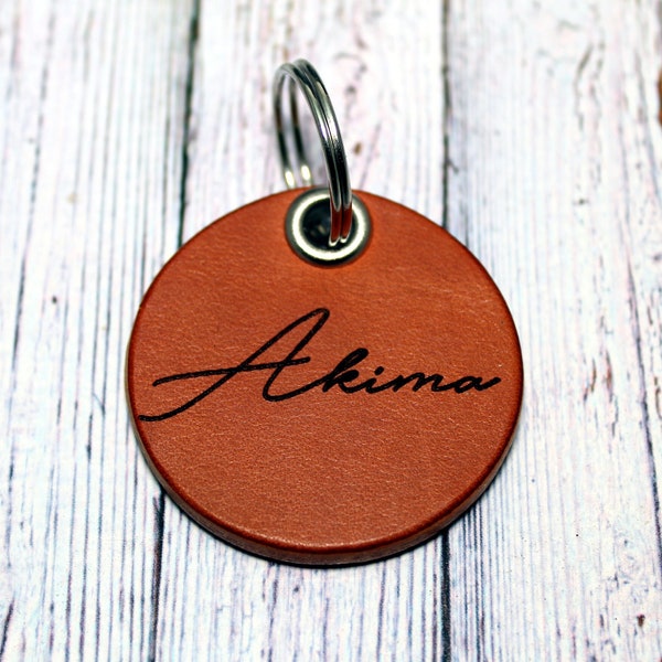 Personalized dog tag, dog name tag, collar leather, plain leather