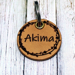 Personalized dog tag, dog name tag, collar leather, vegetable leather