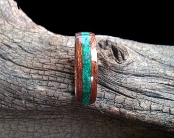 Mahogany bentwood wooden ring malachite inlay high gloss