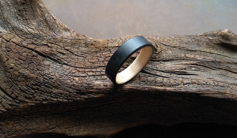 Wooden ring curly maple carbon bentwood image 1