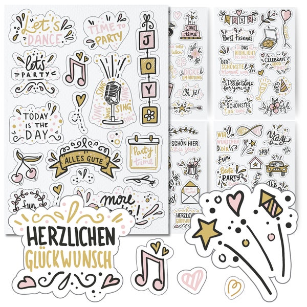 Sticker Geburtstag by snaPmee | 133 Aufkleber für Gästebuch, Fotoalbum, Geburtstagskarten & Geschenke | Für Erwachsene und Kinder