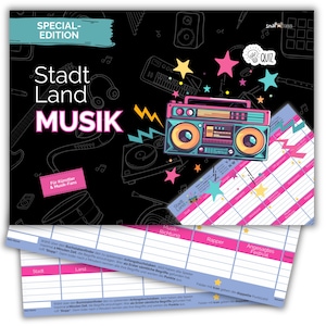 Stadt Land Musik by snaPmee - Geschenk für Musiker, Sänger, Songwriter & Musikliebhaber - Quiz Spiel mit 50 Blatt Din-A4