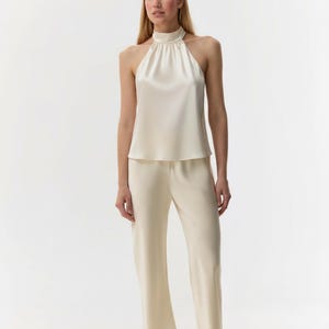 Backless halter neck silk top - 100% mulberry silk satin