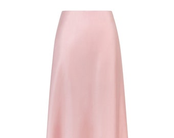 Blush pink silk satin slip midi skirt bias cut - 100% silk mulberry