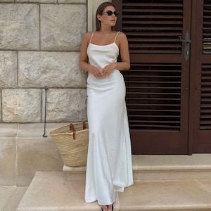 100% Pure Silk Slip, Simple Bridal Dress, Long Silk Twill Slip Wedding Dress, Minimalist Ivory Gown,Bridal Goddess Dress,Bridal Party Attire