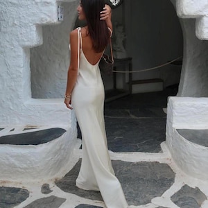 Butter white silk backless maxi dress - pure 100% silk charmeuse