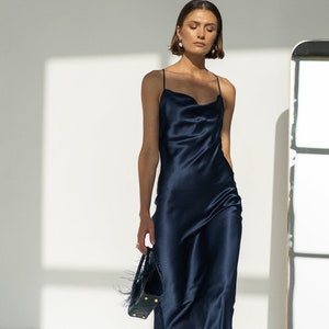 Navy slip dress midi hot sale