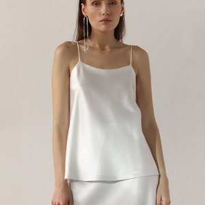 White silk camisole top Ivory silk satin top White silk tank top Sleeveless blouse Silk basics Silk clothing image 1