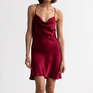 Short Silk Slip Dress Wine Mini Slip Dress Burgundy Satin Slip - Etsy