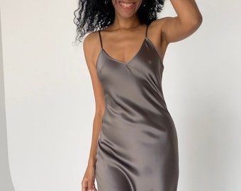 dark grey silk dress