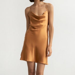 FINAL SALE silk slip mini dress in rust Short slip dress Copper bias cut Holiday dress Caramel backless gown Date Cocktail night dres SIZE L