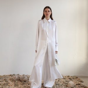 100% Silk Satin Maxi Shirt Dress Christening Dress Silk Dress 