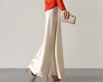 Butter cream silk slip skirt maxi 100% silk skirt Off-white long silk satin skirt Silk bias cut slip skirt Silk clothing Silk basics