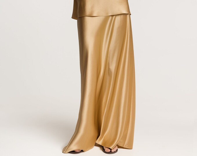 Laurinas Satin Feel Maxi Slip Skirt by Part Two - Gold